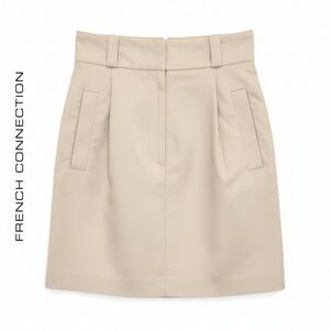 Sz 2 French Connection Cotton Trench Cream Khaki Mini Skirt Golf Skirt